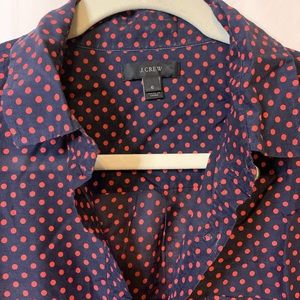 J Crew Navy and Orange Polka Dot Popover